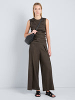 Proenza Schouler Front full length image of model wearing Calla Pant in Linen Slub in Coffee