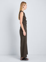 Proenza Schouler Side full length image of model wearing Calla Pant in Linen Slub in Coffee