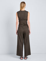 Proenza Schouler Back full length image of model wearing Calla Pant in Linen Slub in Coffee
