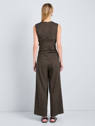 Proenza Schouler Back full length image of model wearing Calla Pant in Linen Slub in Coffee