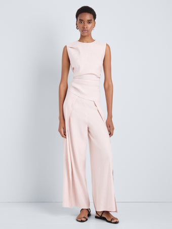 Proenza Schouler Front full length image of model wearing Calla Pant in Linen Slub in Orchid