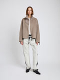 Proenza Schouler full length front image of Carina Jacket in Splittable Wool in walnut melange with collar standing