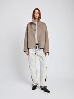 Proenza Schouler full length front image of Carina Jacket in Splittable Wool in walnut melange with collar standing