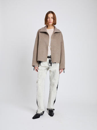 Proenza Schouler full length front image of Carina Jacket in Splittable Wool in walnut melange without stormguard