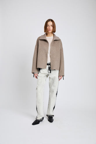 Proenza Schouler full length front image of Carina Jacket in Splittable Wool in walnut melange without stormguard