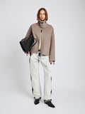 Proenza Schouler full length front image of Carina Jacket in Splittable Wool in walnut melange with collar fastened