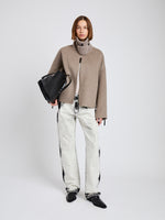 Proenza Schouler full length front image of Carina Jacket in Splittable Wool in walnut melange with collar fastened