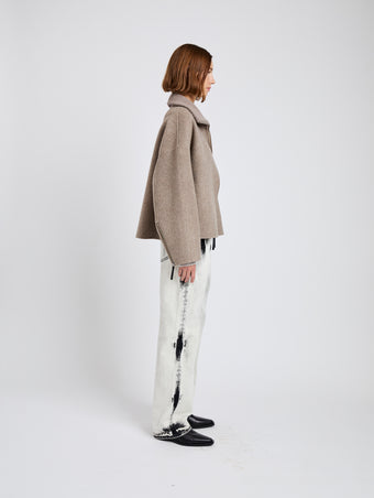 Proenza Schouler full length side image of Carina Jacket in Splittable Wool in walnut melange