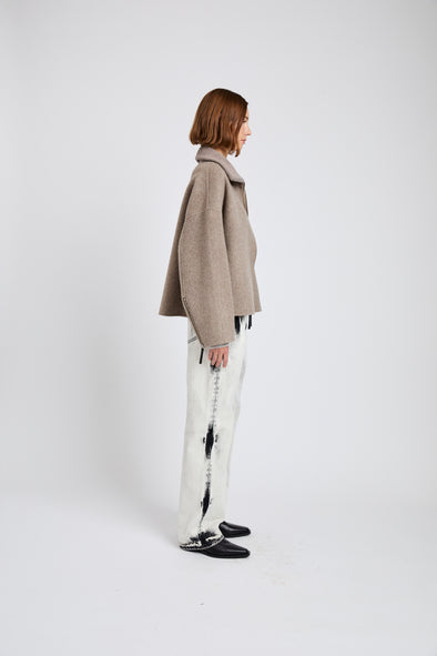 Proenza Schouler full length side image of Carina Jacket in Splittable Wool in walnut melange