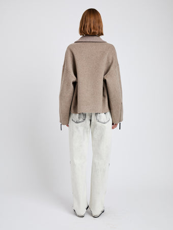 Proenza Schouler full length back image of Carina Jacket in Splittable Wool in walnut melange