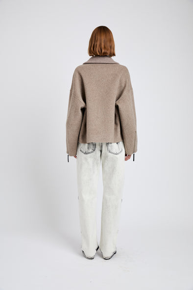 Proenza Schouler full length back image of Carina Jacket in Splittable Wool in walnut melange