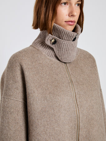 Proenza Schouler detail mage of Carina Jacket in Splittable Wool in walnut melange with collar fastened