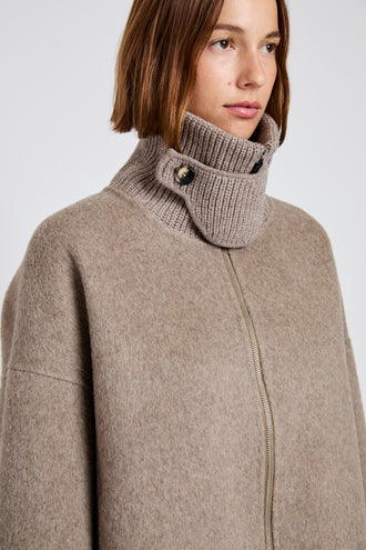 Proenza Schouler detail mage of Carina Jacket in Splittable Wool in walnut melange with collar fastened