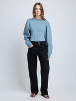 Proenza Schouler Front image of model wearing Carolina Sweater in Souffle Knit in LARK BLUE