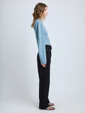 Proenza Schouler Side image of model wearing Carolina Sweater in Souffle Knit in LARK BLUE