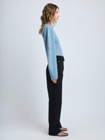 Proenza Schouler Side image of model wearing Carolina Sweater in Souffle Knit in LARK BLUE