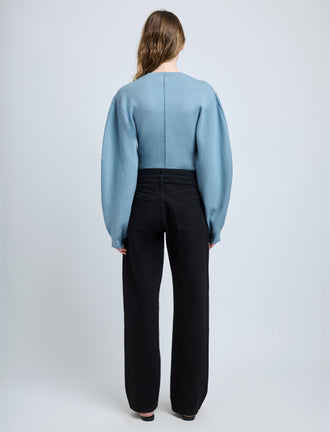Proenza Schouler Back image of model wearing Carolina Sweater in Souffle Knit in LARK BLUE