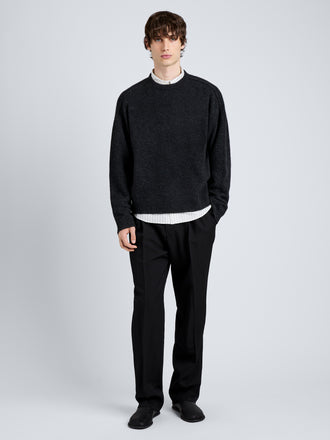 Proenza Schouler Front full length image of model wearing Charles Sweater in Spongy Yak in Charcoal