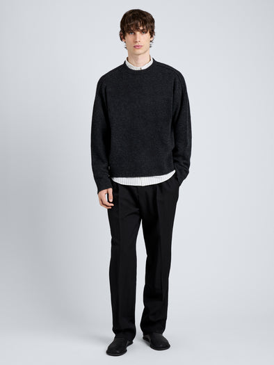 Proenza Schouler Front full length image of model wearing Charles Sweater in Spongy Yak in Charcoal