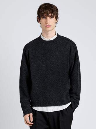 Proenza Schouler Front cropped image of model wearing Charles Sweater in Spongy Yak in Charcoal