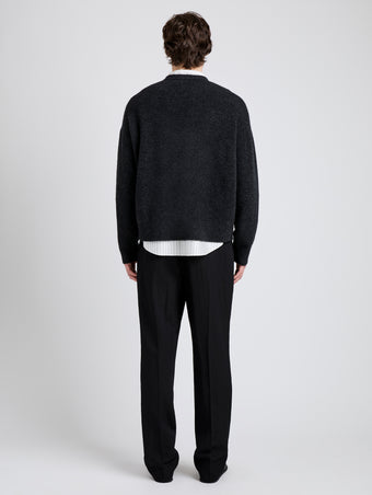 Proenza Schouler Back full length image of model wearing Charles Sweater in Spongy Yak in Charcoal