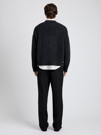 Proenza Schouler Back full length image of model wearing Charles Sweater in Spongy Yak in Charcoal