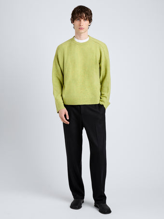 Proenza Schouler Front full length image of model wearing Charles Sweater in Spongy Yak in Seagrass