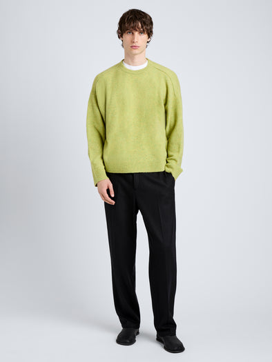 Proenza Schouler Front full length image of model wearing Charles Sweater in Spongy Yak in Seagrass
