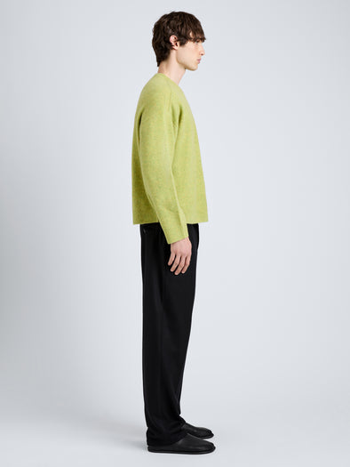 Proenza Schouler Side full length image of model wearing Charles Sweater in Spongy Yak in Seagrass