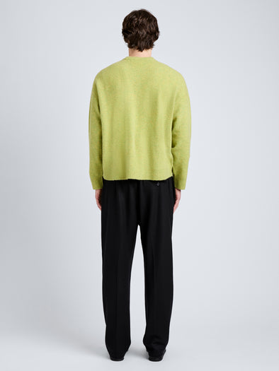 Proenza Schouler Back full length image of model wearing Charles Sweater in Spongy Yak in Seagrass