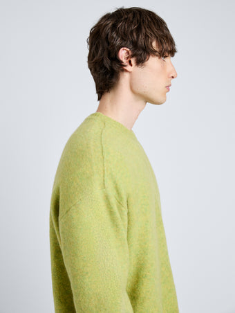 Proenza Schouler Detail image of model wearing Charles Sweater in Spongy Yak in Seagrass