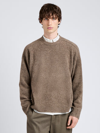 Proenza Schouler Front cropped image of model wearing Charles Sweater in Spongy Yak in Taupe