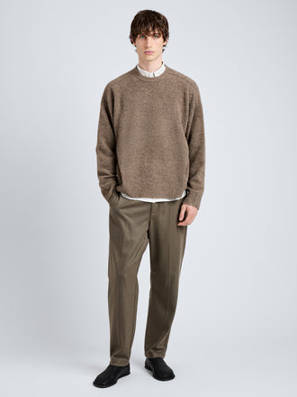 Proenza Schouler Front full length image of model wearing Charles Sweater in Spongy Yak in Taupe