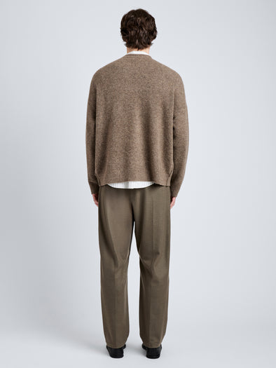 Proenza Schouler Back full length image of model wearing Charles Sweater in Spongy Yak in Taupe