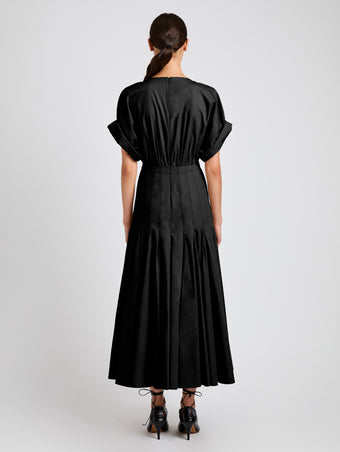Proenza Schouler back image of model wearing Ciara Dress in Eco Compact Poplin in black