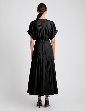 Proenza Schouler back image of model wearing Ciara Dress in Eco Compact Poplin in black