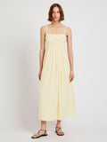 Proenza Schouler Front full length image of model wearing Claudine Dress in Tech Poplin in Light Butter