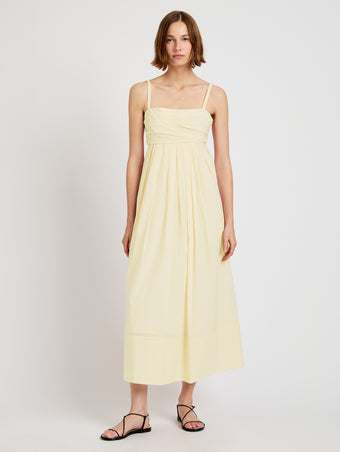 Proenza Schouler Front full length image of model wearing Claudine Dress in Tech Poplin in Light Butter