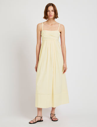Proenza Schouler Front full length image of model wearing Claudine Dress in Tech Poplin in Light Butter