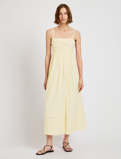 Proenza Schouler Front full length image of model wearing Claudine Dress in Tech Poplin in Light Butter