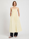 Proenza Schouler Front full length image of model wearing Claudine Dress in Tech Poplin in Light Butter