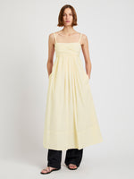 Proenza Schouler Front full length image of model wearing Claudine Dress in Tech Poplin in Light Butter