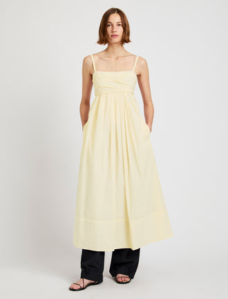 Proenza Schouler Front full length image of model wearing Claudine Dress in Tech Poplin in Light Butter