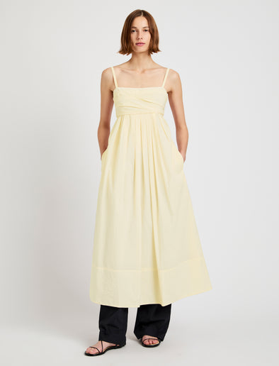 Proenza Schouler Front full length image of model wearing Claudine Dress in Tech Poplin in Light Butter