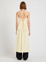 Proenza Schouler Back full length image of model wearing Claudine Dress in Tech Poplin in Light Butter