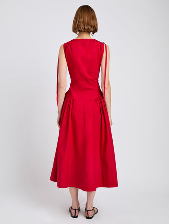 Proenza Schouler Back full length image of model wearing Clayton Dress in Poplin in Dark Poppy