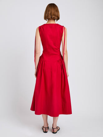 Proenza Schouler Back full length image of model wearing Clayton Dress in Poplin in Dark Poppy