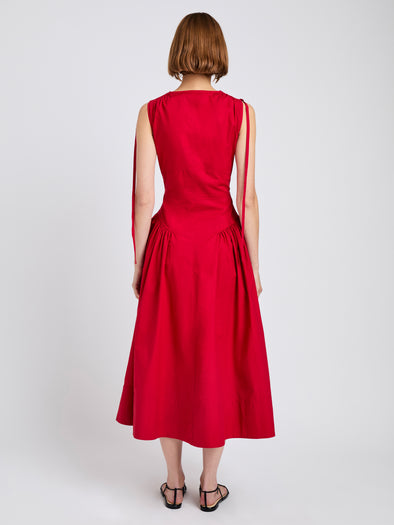 Proenza Schouler Back full length image of model wearing Clayton Dress in Poplin in Dark Poppy