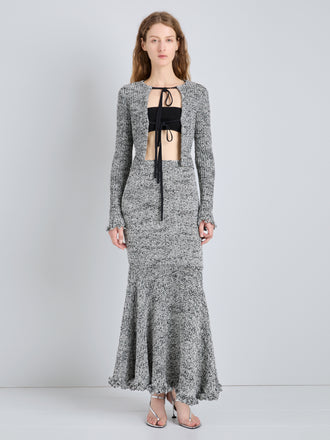 Proenza Schouler Full Length Front Image of model wearing Colette Skirt in Popcorn Slub in Plaster Multi