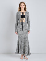 Proenza Schouler Full Length Fron Image of model wearing Colette Top in Popcorn Slub in Plaster Multi